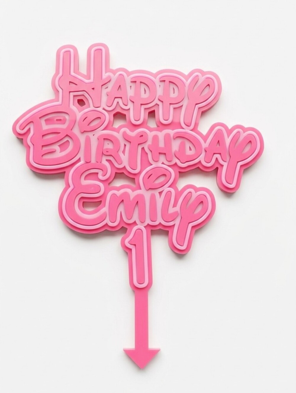 Personalized Pink "Happy Birthday" Cake Topper
